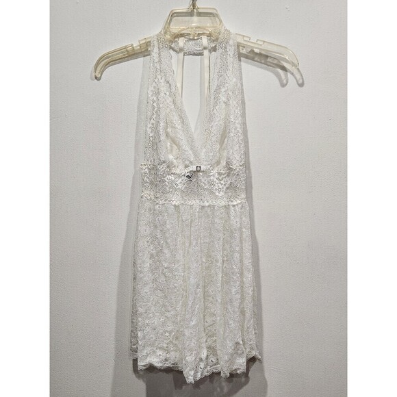 SEDUCTIVE Wear by Cinema Etoile White Lace Sheer Halter Babydoll & Thong Set, S - Picture 1 of 11